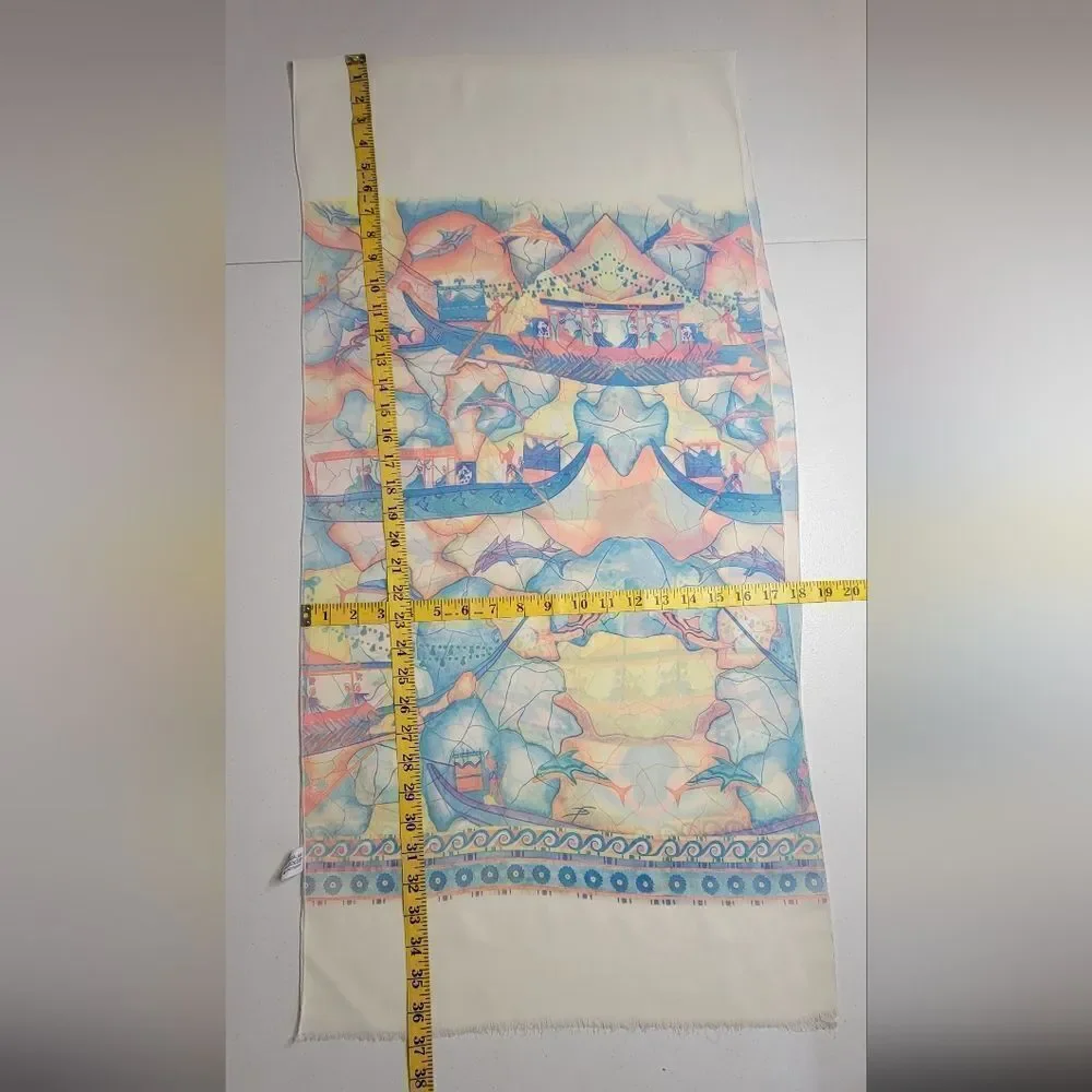 IFASMA Greek Scarf Pastel Abstract Dolphins Vintage